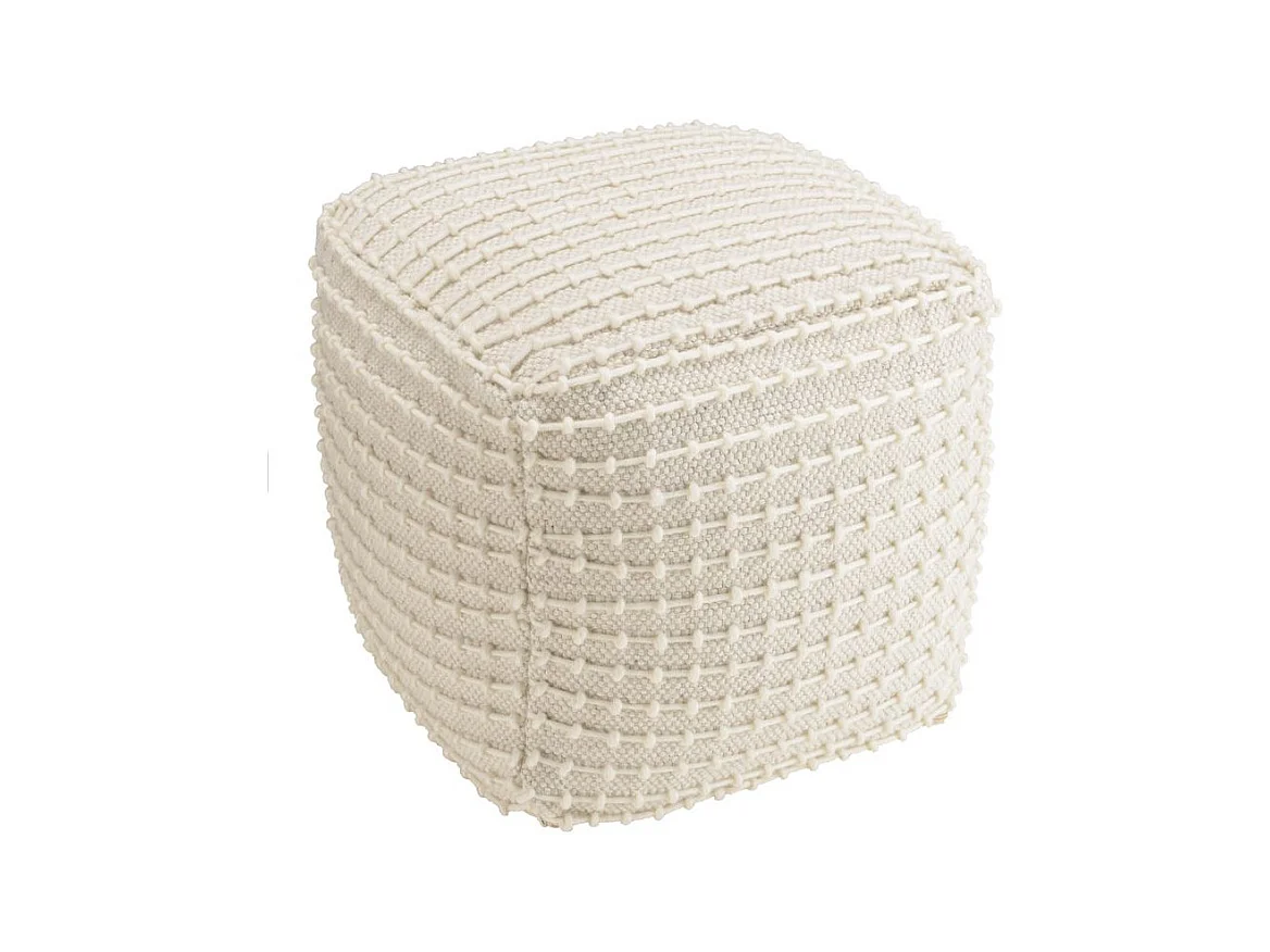 SACHA - Pouf carré en laine texturée couleur ivoire
