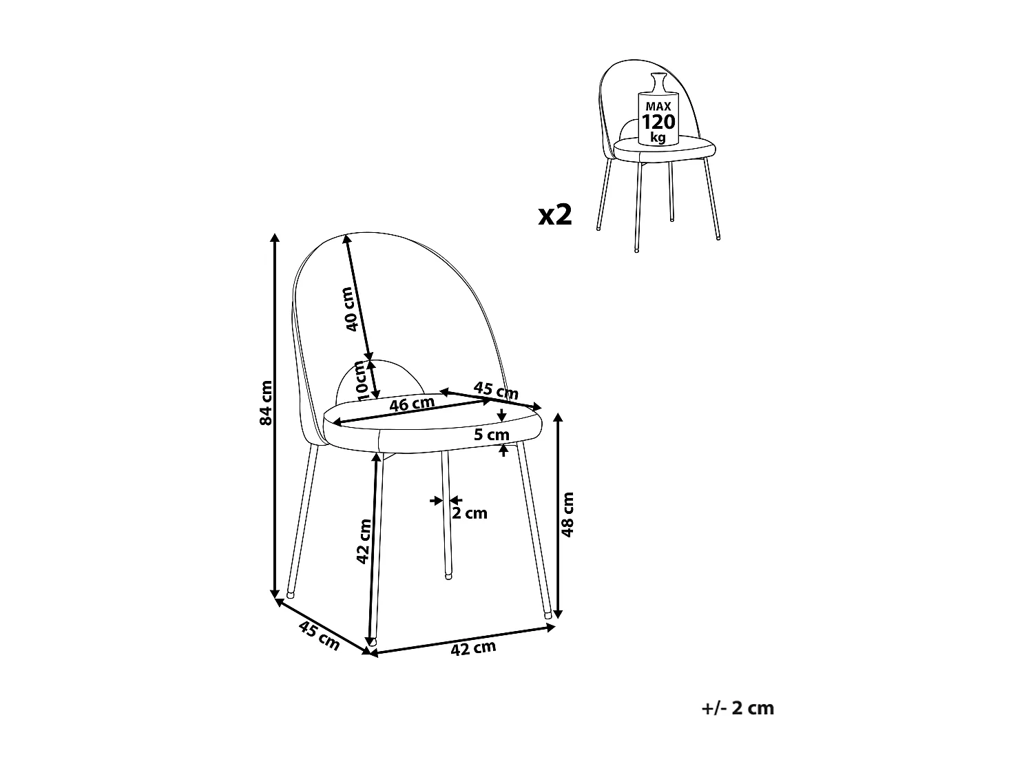 Conjunto de 2 sillas de comedor MAGALIA Terciopelo Gris pardo