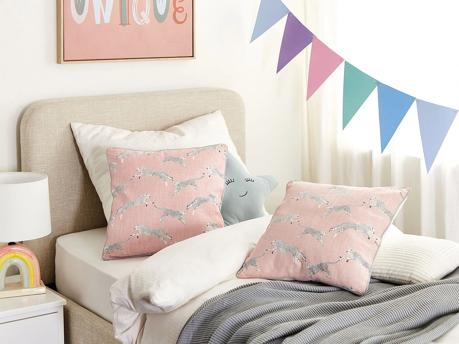 Lot de 2 coussins décoratifs ARALES Coton 45 x 45 cm Rose pastel Motif animal