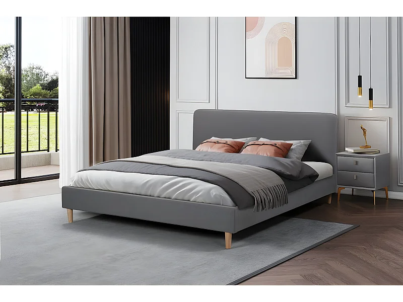 Lit double en tissu "Louise" - 140 x 190 cm - Gris