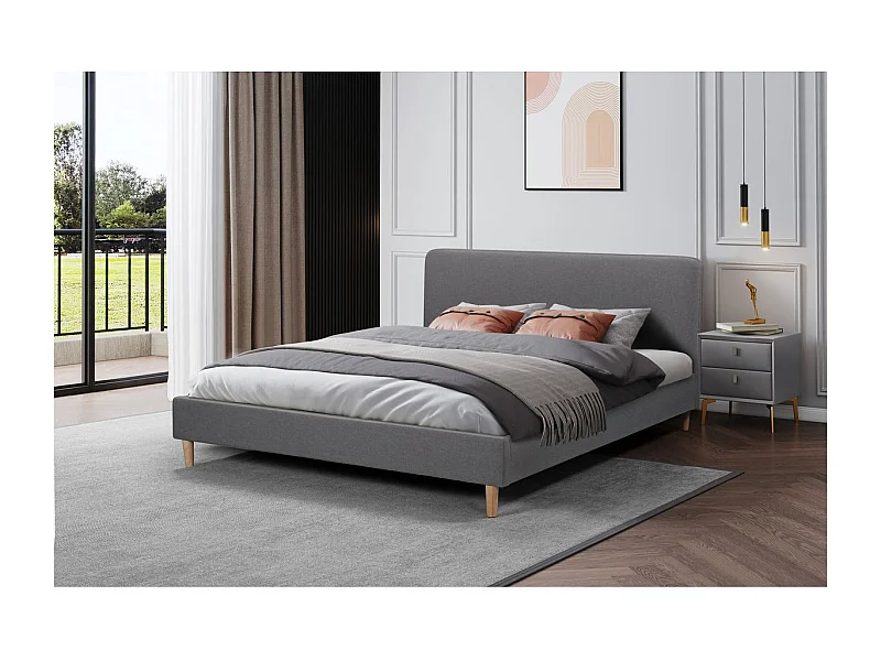 Lit double en tissu "Louise" - 140 x 190 cm - Gris