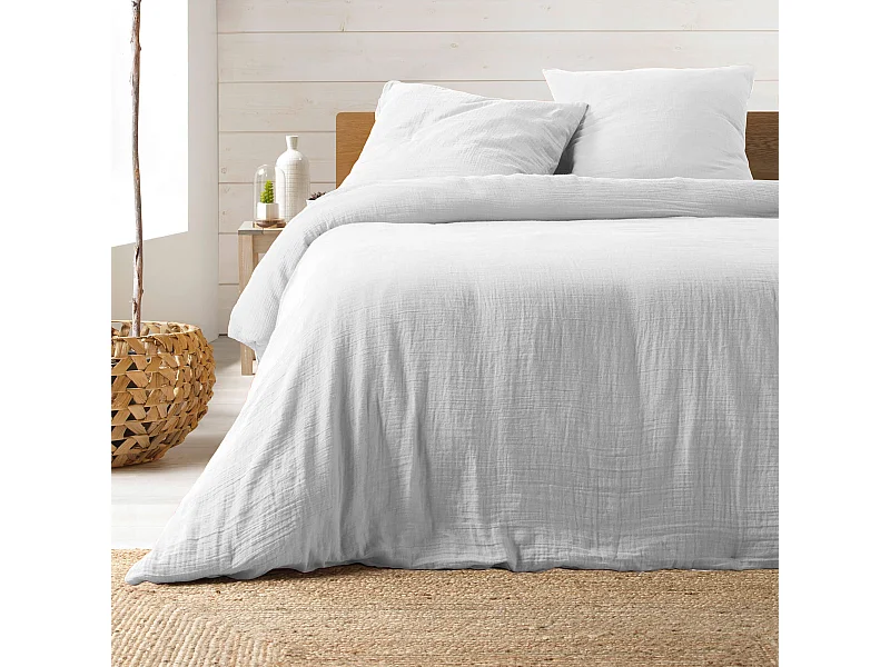 Jogo de Cama em Musselina de Algodão "Angelia" Branco 260x240cm