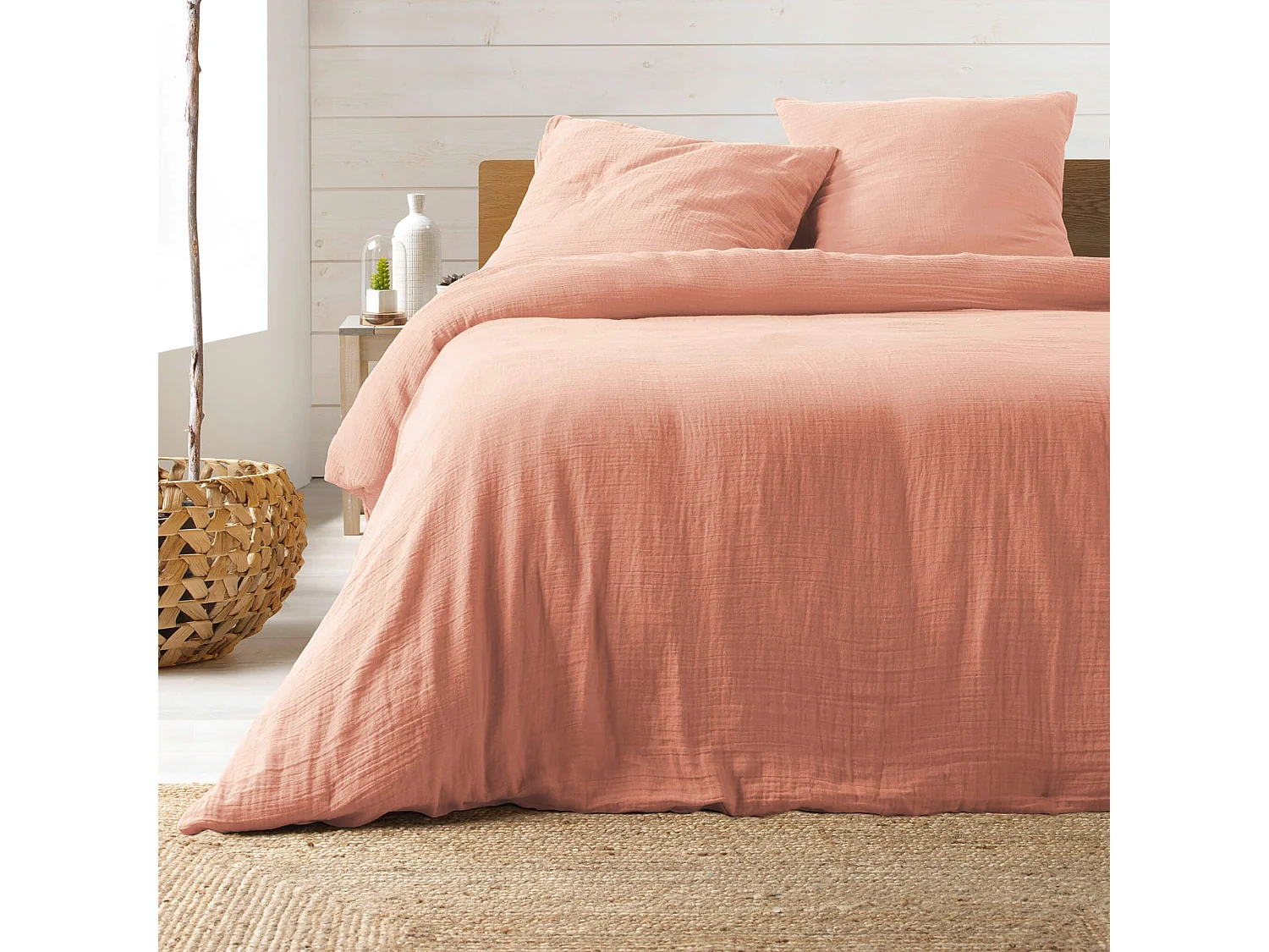 Jogo de Cama em Musselina de Algodão "Angelia" Rosa 240x220cm