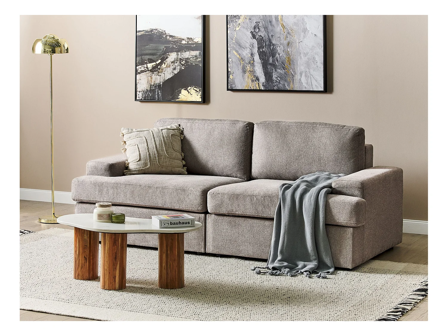 3-Sitzer Sofa Stoffbezug braun taupe dicke Sitzkissen breite Armlehnen Alla