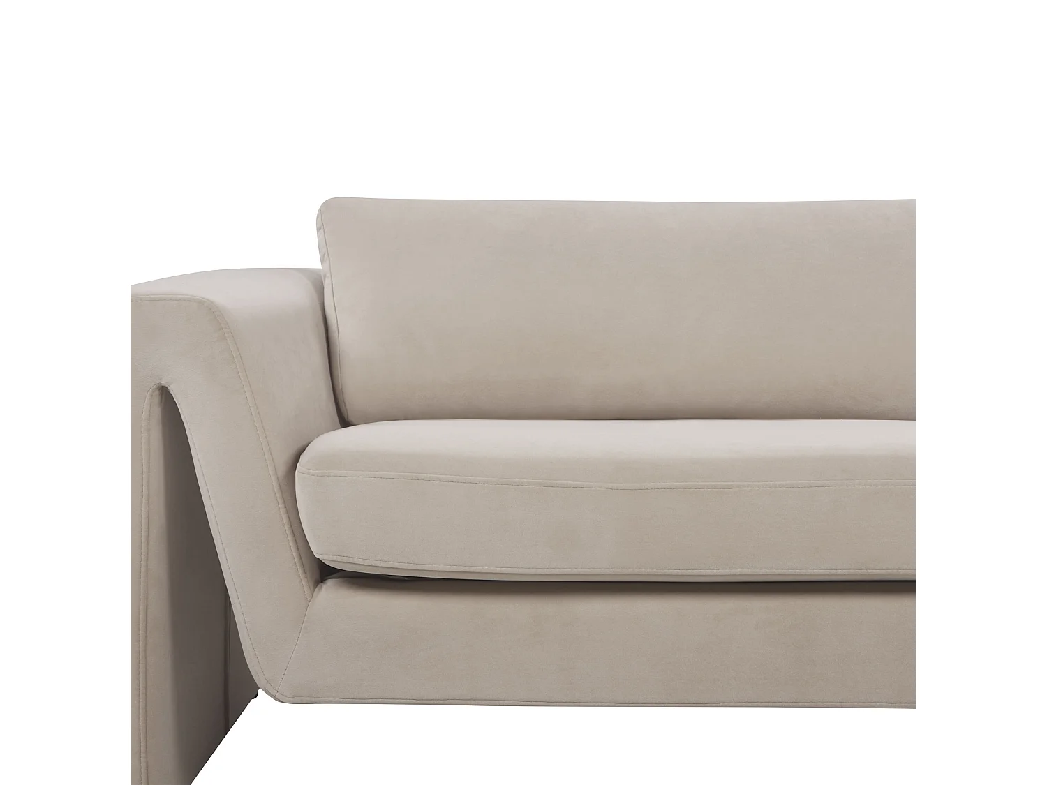 3-Sitzer Sofa Samt beige taupe dicke Sitzkissen breite Armlehnen modern Maunu