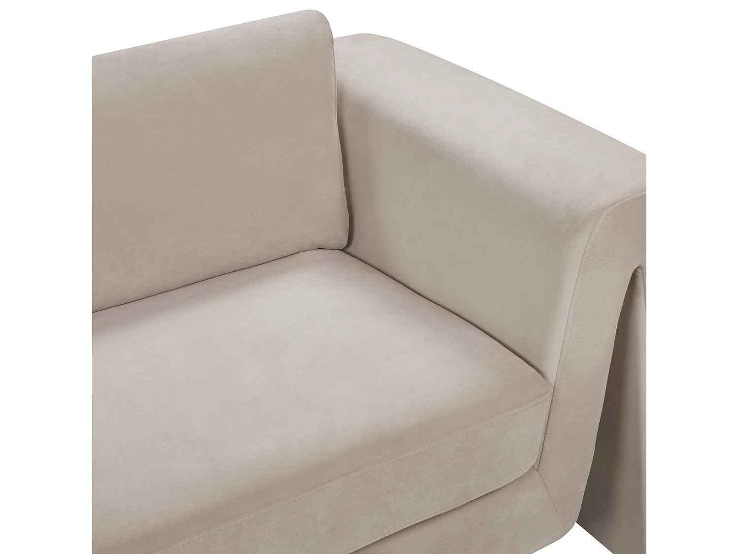 3-Sitzer Sofa Samt beige taupe dicke Sitzkissen breite Armlehnen modern Maunu