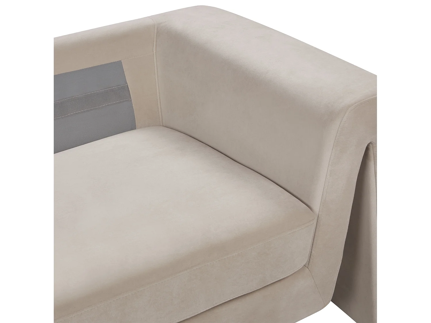 3-Sitzer Sofa Samt beige taupe dicke Sitzkissen breite Armlehnen modern Maunu