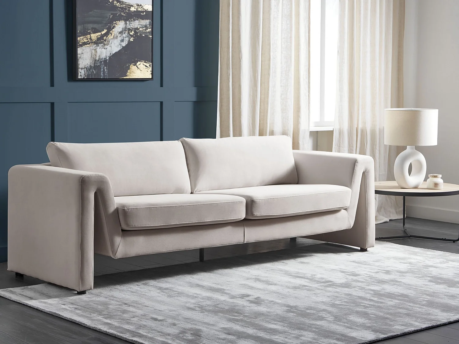 Canapé MAUNU Velours Beige clair 3 places