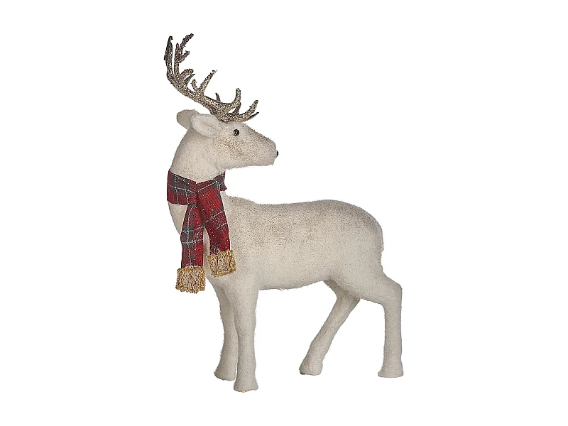 Weihnachtsdeko Rentier Dekofigur Weihnachtsfigur Webpelz weiß 51 cm Mustola
