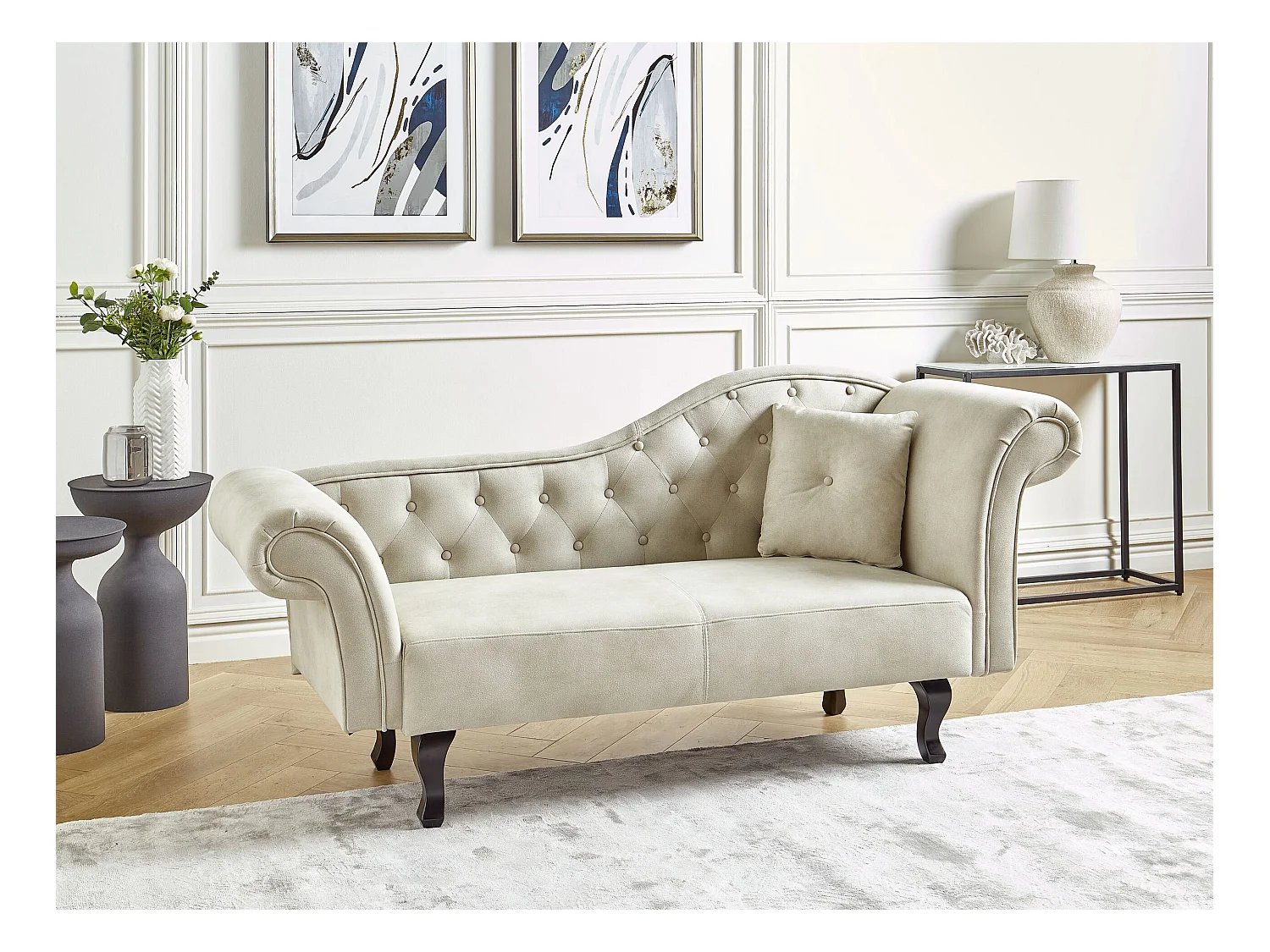 Chaise longue côté droit LATTES Velours Beige clair