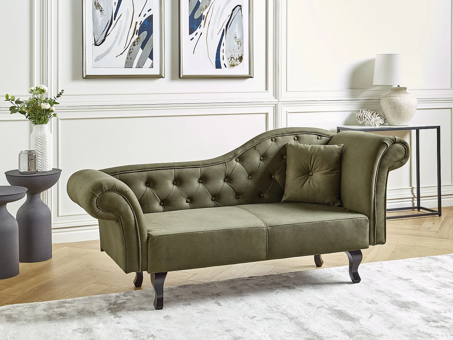 Chaise longue côté droit LATTES Velours Vert olive