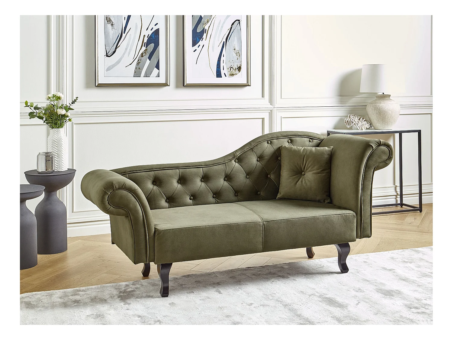Rechtszijdige chaise longue LATTES Fluweel Olijfgroen