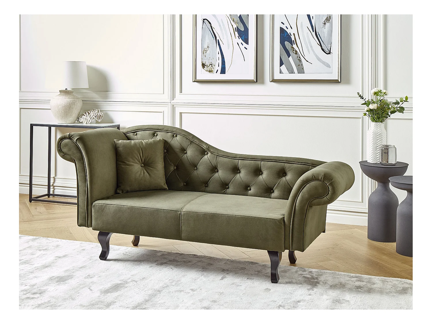 Chaise longue côté droite LATTES Velours Vert olive