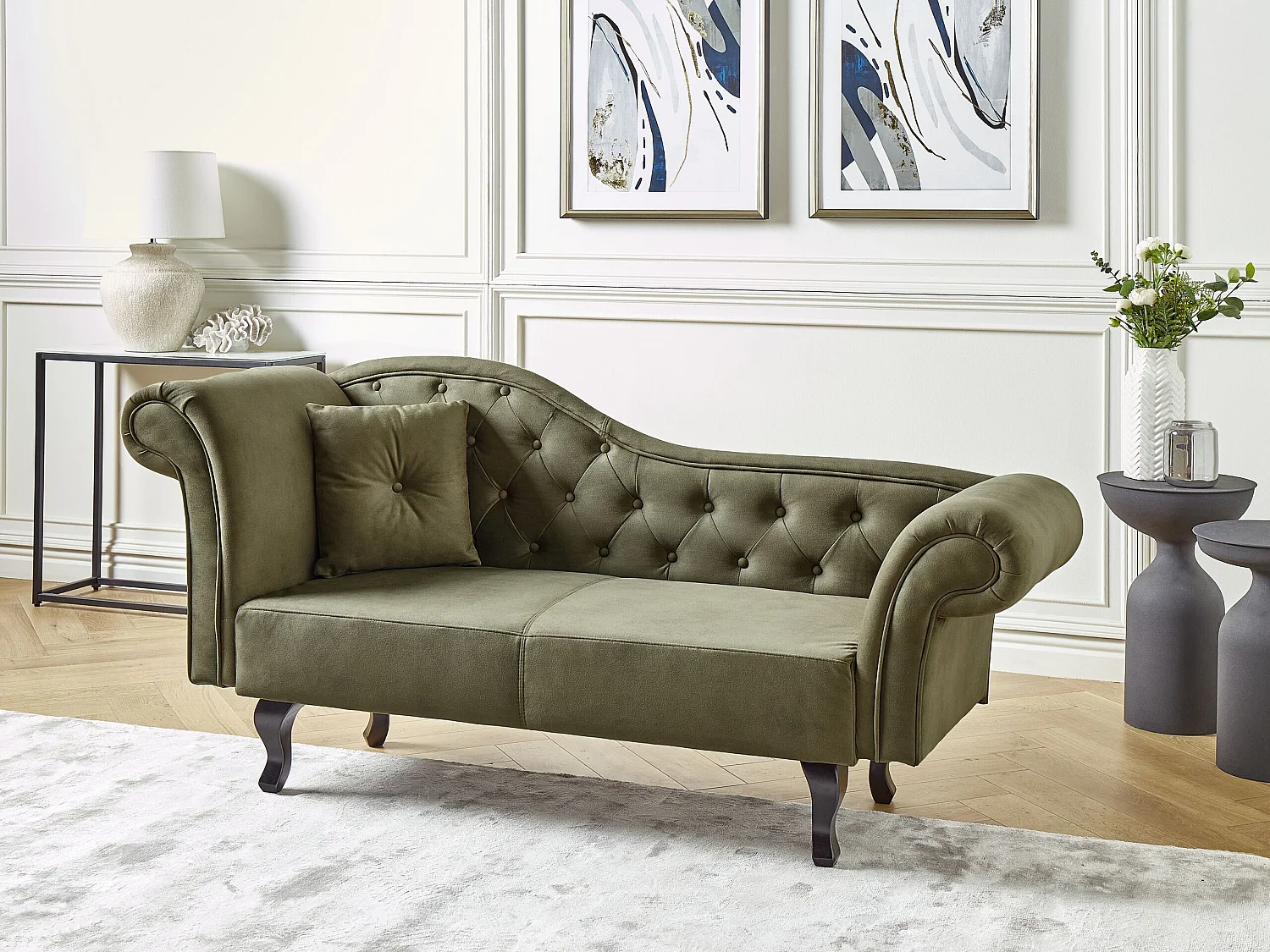Linkszijdige chaise longue LATTES Fluweel Olijfgroen