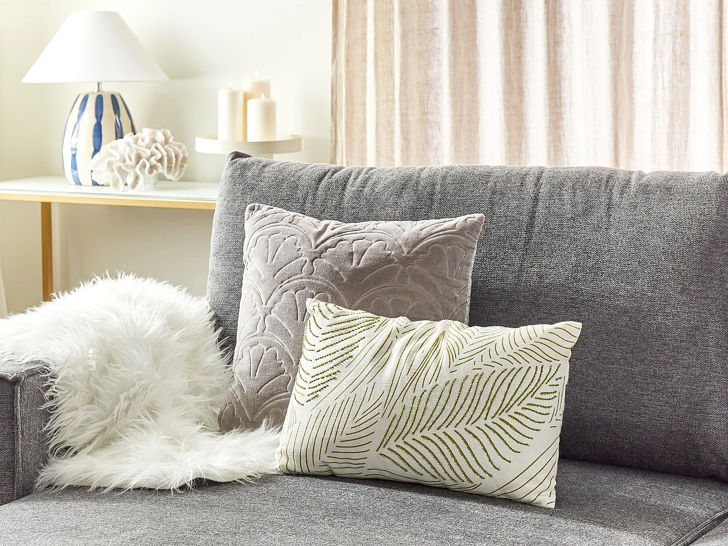 Coussin SPANDOREA Coton 30 x 50 cm Vert Motif de plante