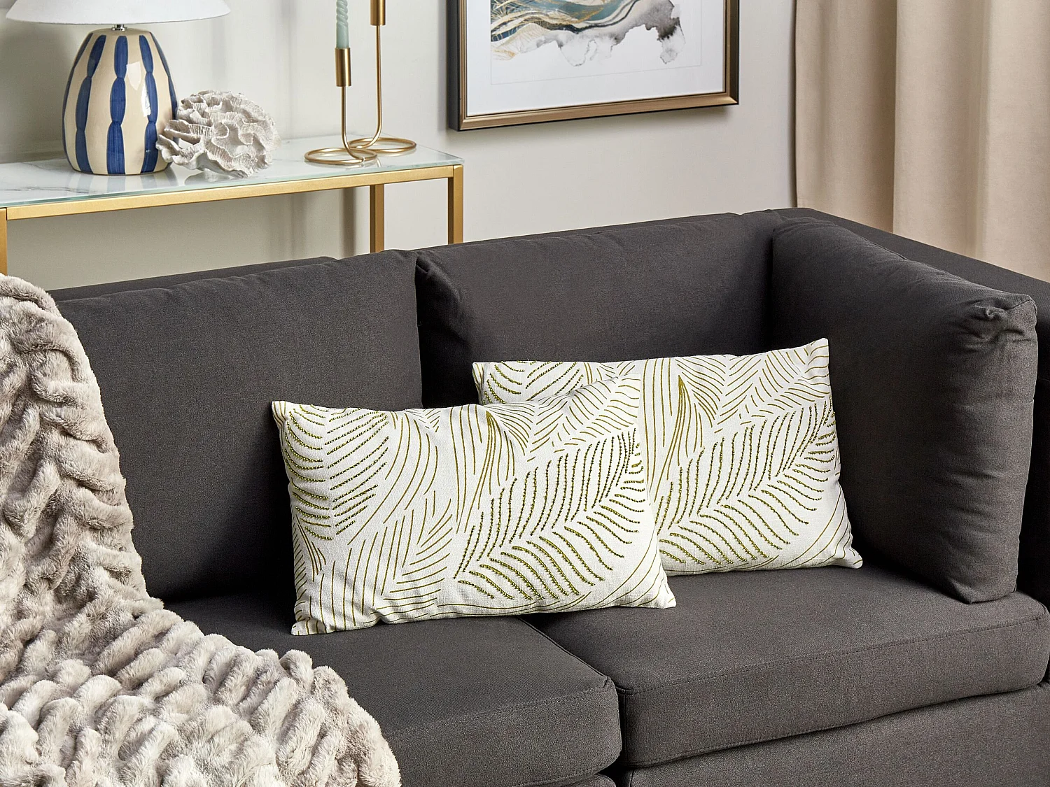 Lot de 2 coussins décoratifs SPANDOREA Coton 30 x 50 cm Vert Motif de plante