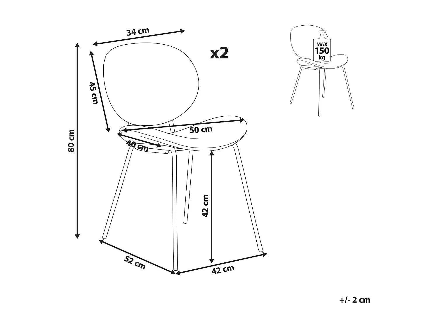Set di 2 sedie da pranzo LUANA Nero/ Bianco