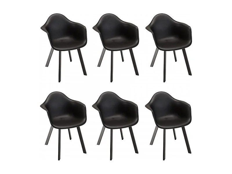 MALO - Lot de 6 fauteuils noirs dossier arrondi