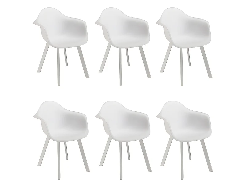 MALO - Lot de 6 fauteuils blancs dossier arrondi