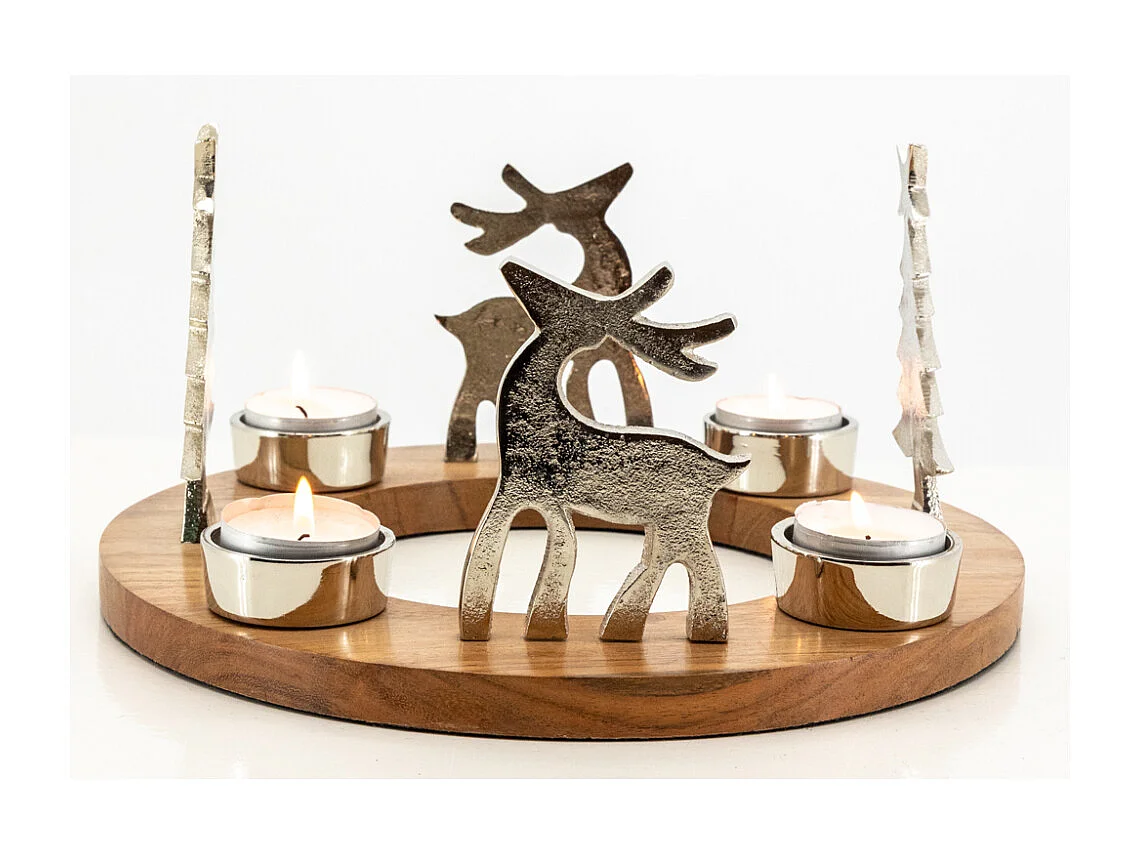 Support 4 bougies en bois et aluminium