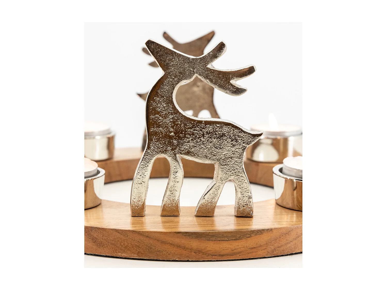 Support 4 bougies en bois et aluminium