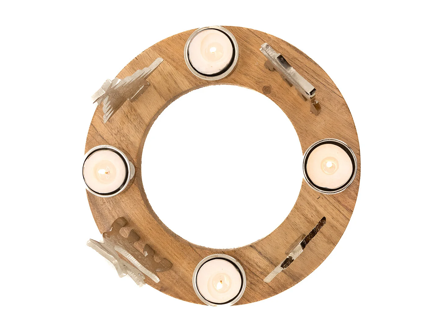 Support 4 bougies en bois et aluminium