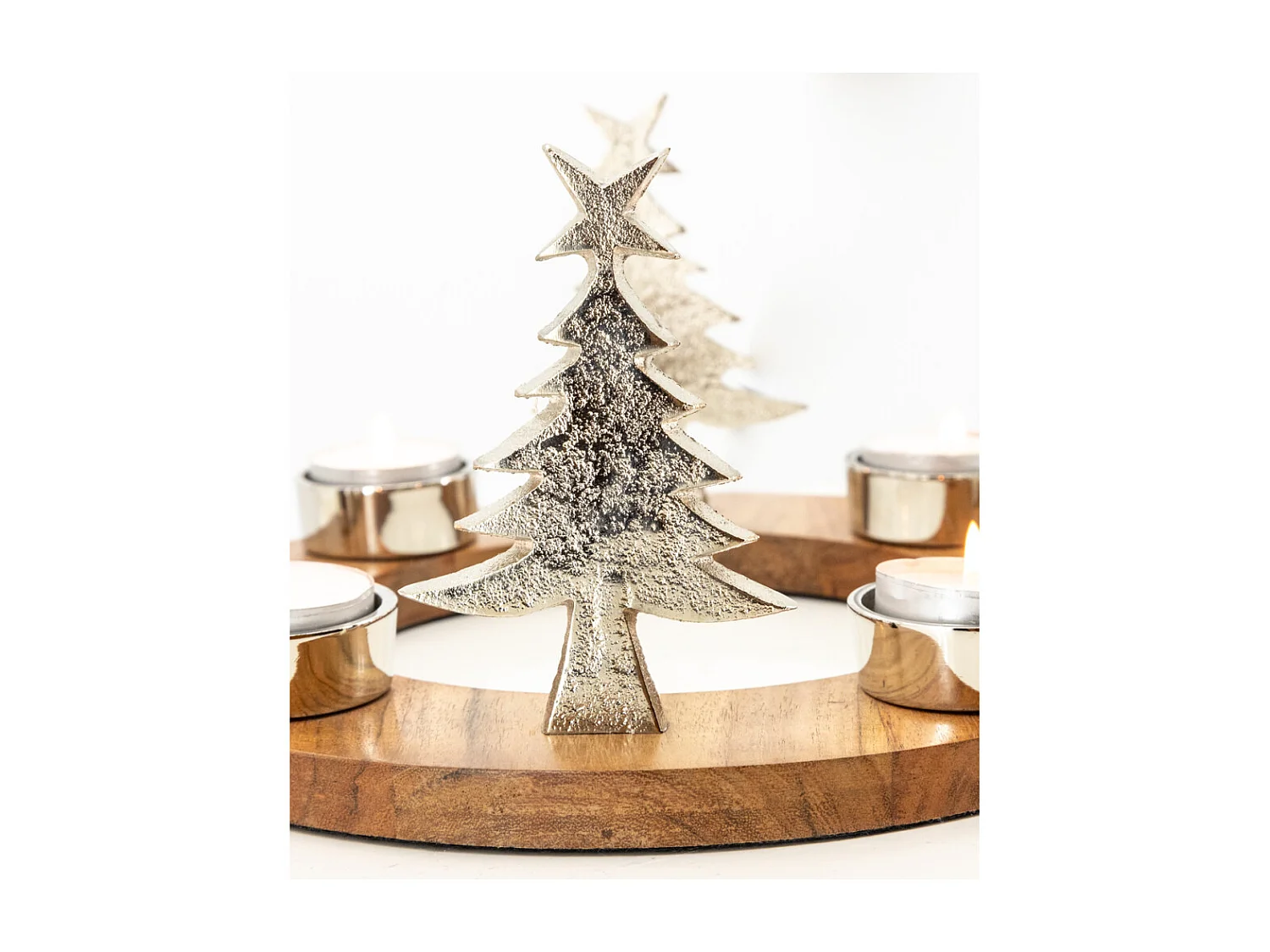 Support 4 bougies en bois et aluminium