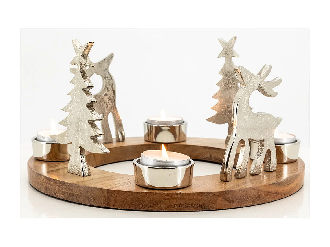 Support 4 bougies en bois et aluminium