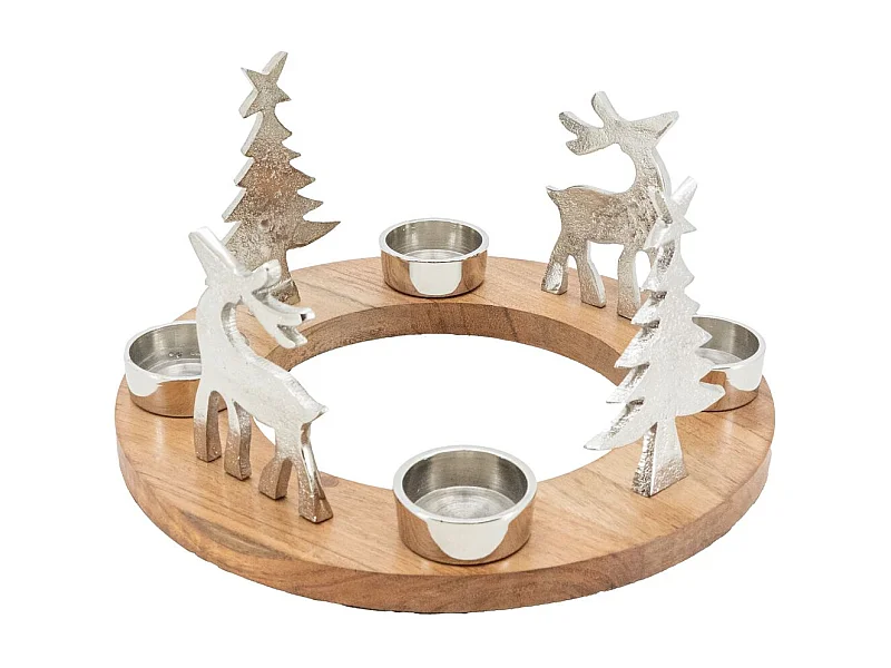 Support 4 bougies en bois et aluminium