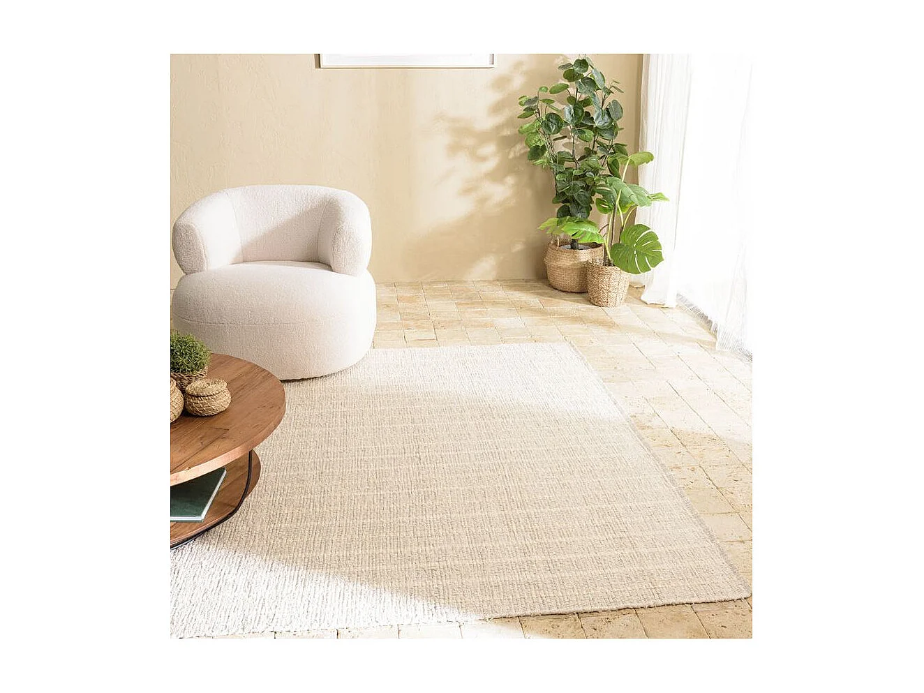 SACHA - Tapis rectangulaire 160x230cm en coton recyclé couleur beige