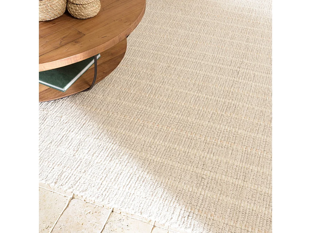 SACHA - Tapis rectangulaire 200x290cm en coton recyclé couleur beige