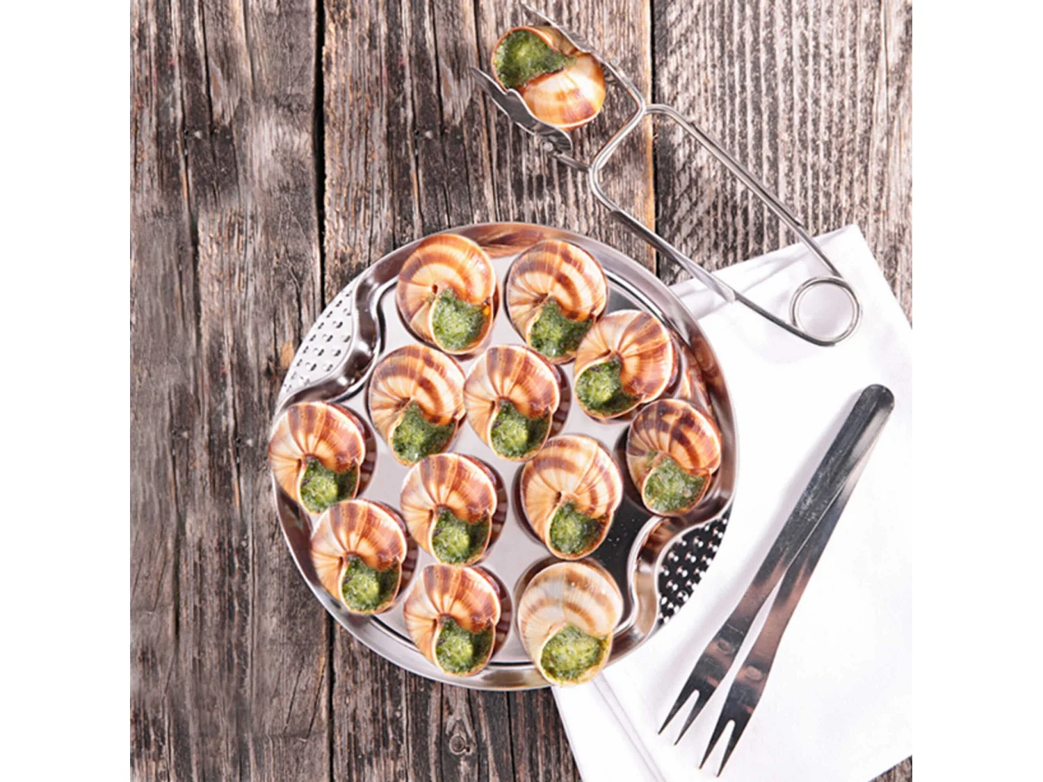 The Kitchenette - Lot De 6 Plats A Escargots 12 Trous En Inox