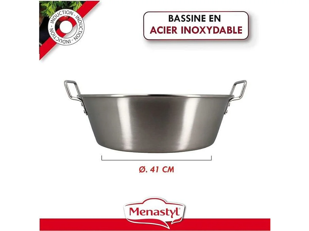 Menastyl - Bassine D41cm En Acier Inoxydable Avec Poignees