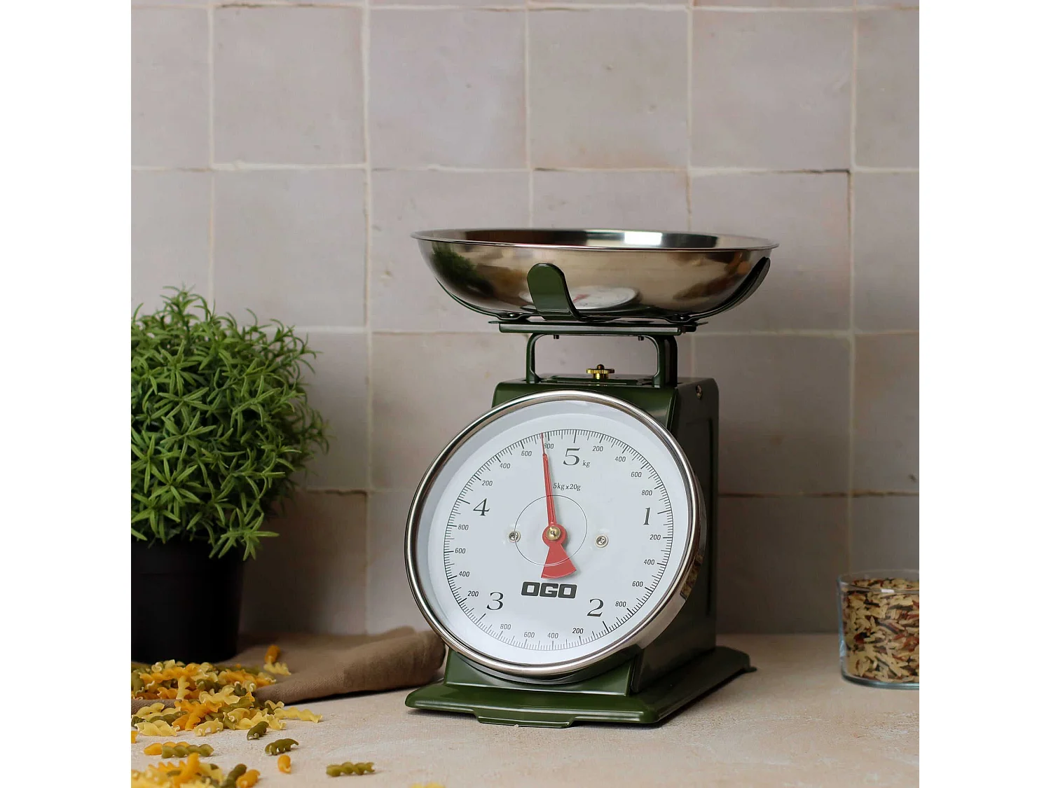 Ogo Living - Balance Mecanique En Acier Inoxydable Kaki 5kg Graduation 20g