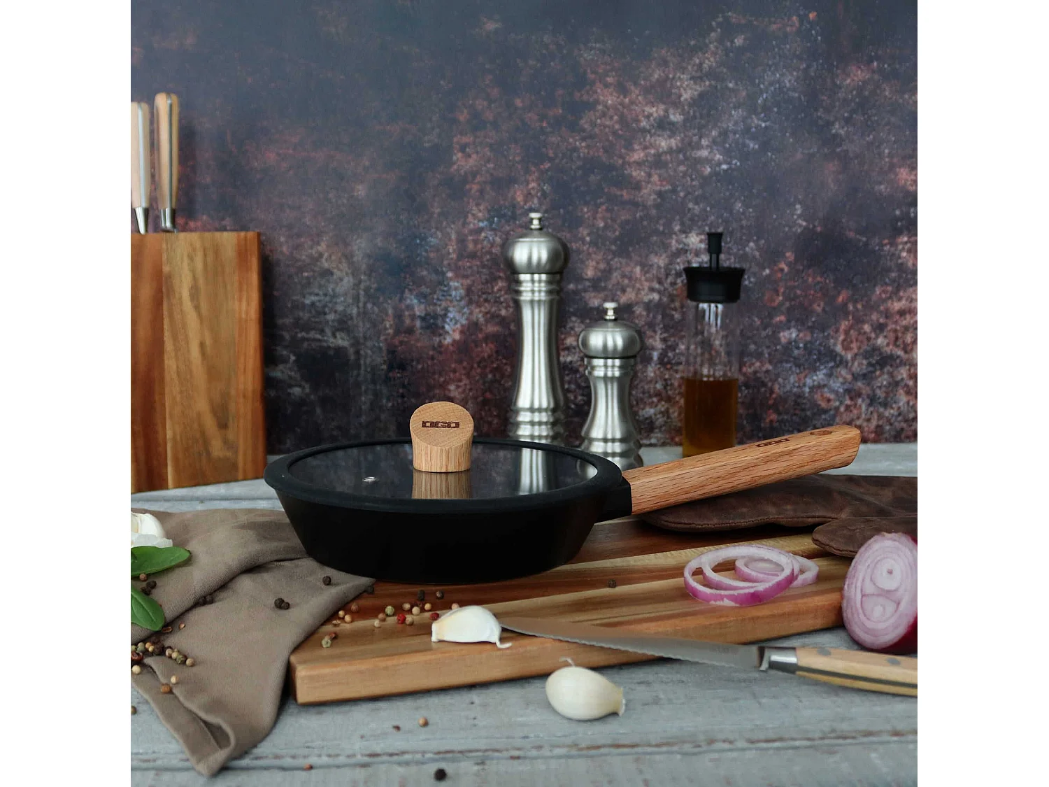 Ogo Living - Couvercle Ector 20cm En Verre Avec Poignee En Bois