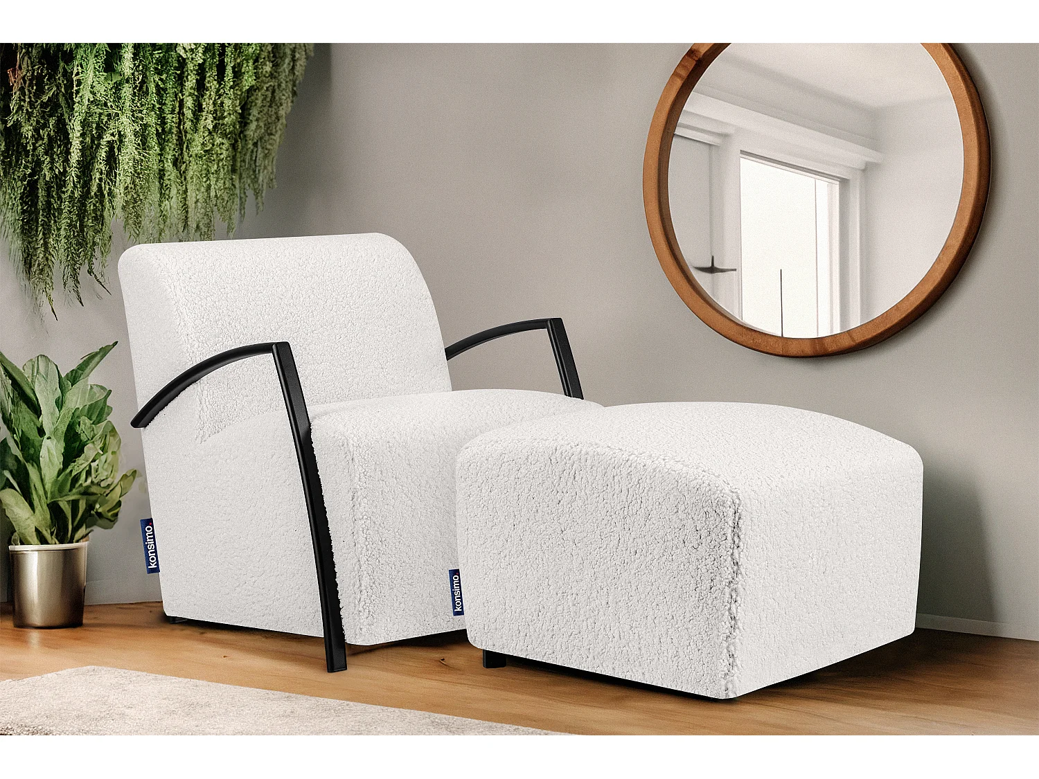 Moderne Pouf aus Lammfellstoff für das Wohnzimmer - weiß - CARO