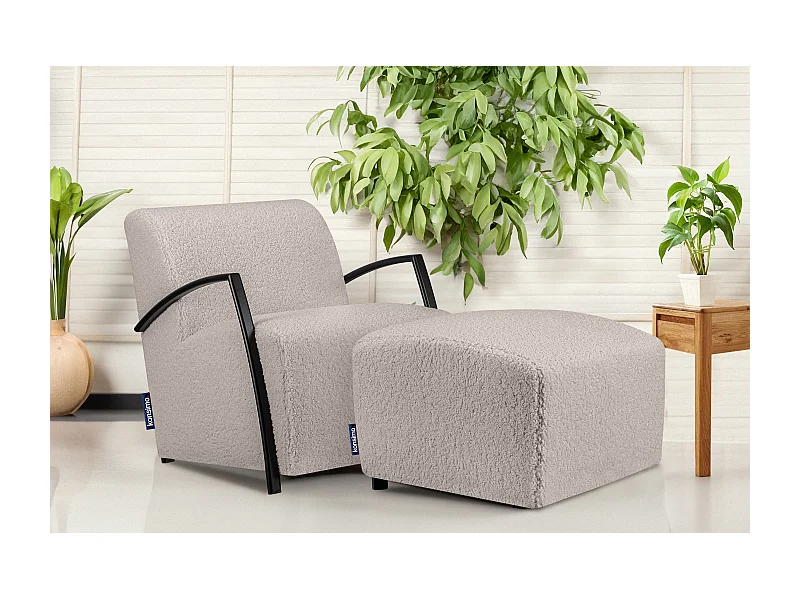 Moderne Pouf in Schafsfellstoff - hellbraun - CARO