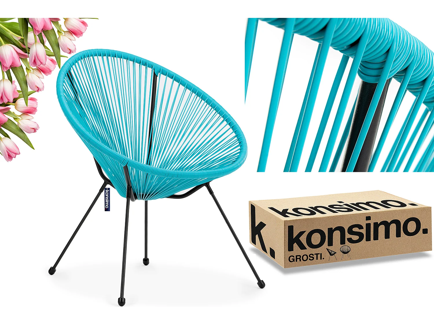 Gartenstuhl  4-tlg - Türkis - GROSTI