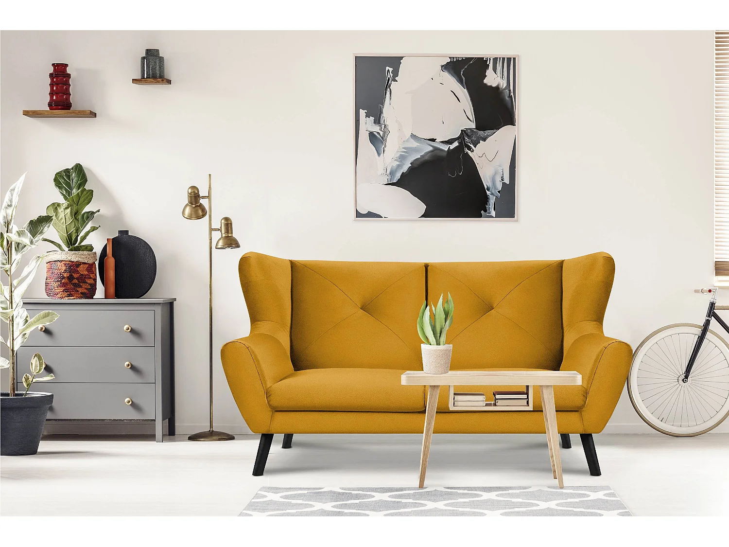 Dreisitziges Sofa für das Wohnzimmer aus Samt - gelb - MIRO