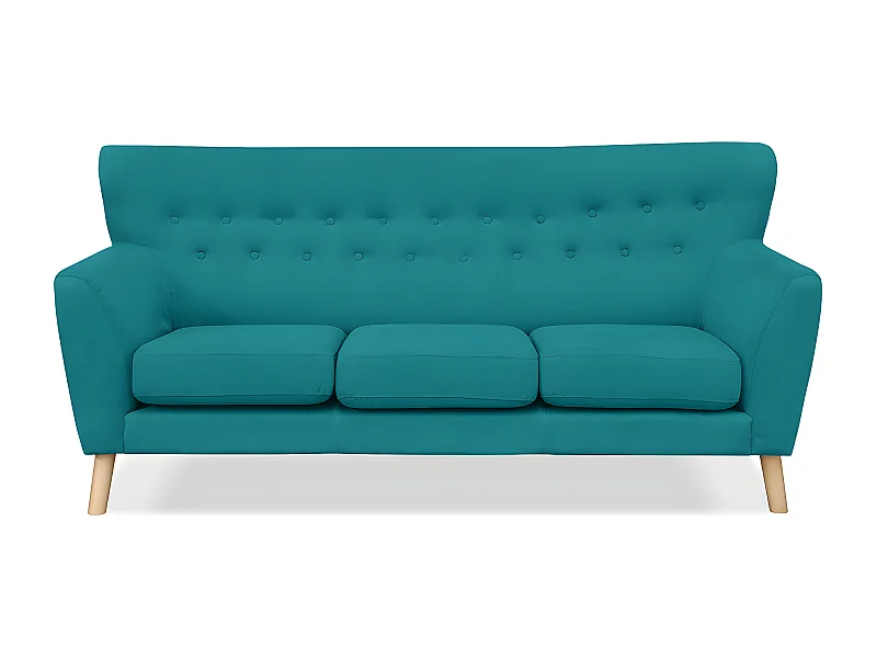 Canapé 3 places scandinave avec pieds - turquoise - NEBRIS