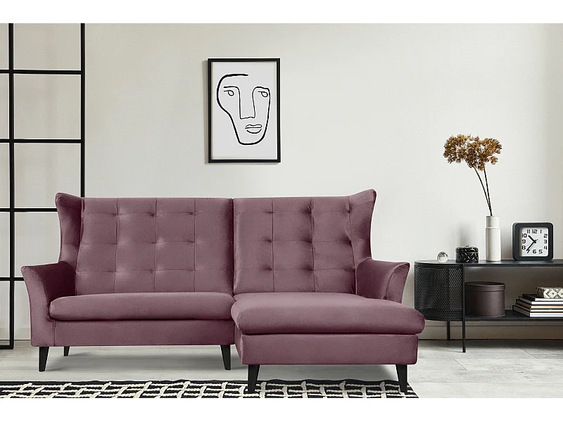 Canapé d'angle droit tapissé sur pieds - rose - SALIS