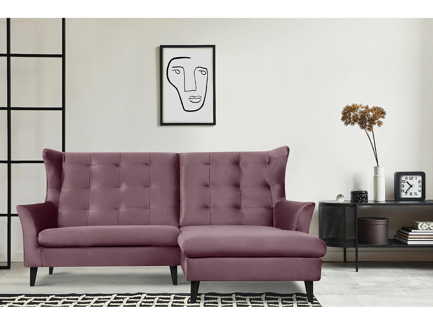 Canapé d'angle droit tapissé sur pieds - rose - SALIS