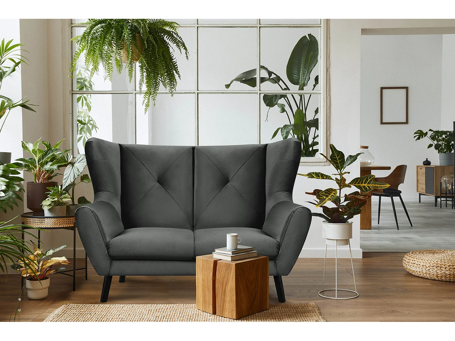 Elegantes zweisitziges Sofa für das Wohnzimmer - dunkelgrau - MIRO