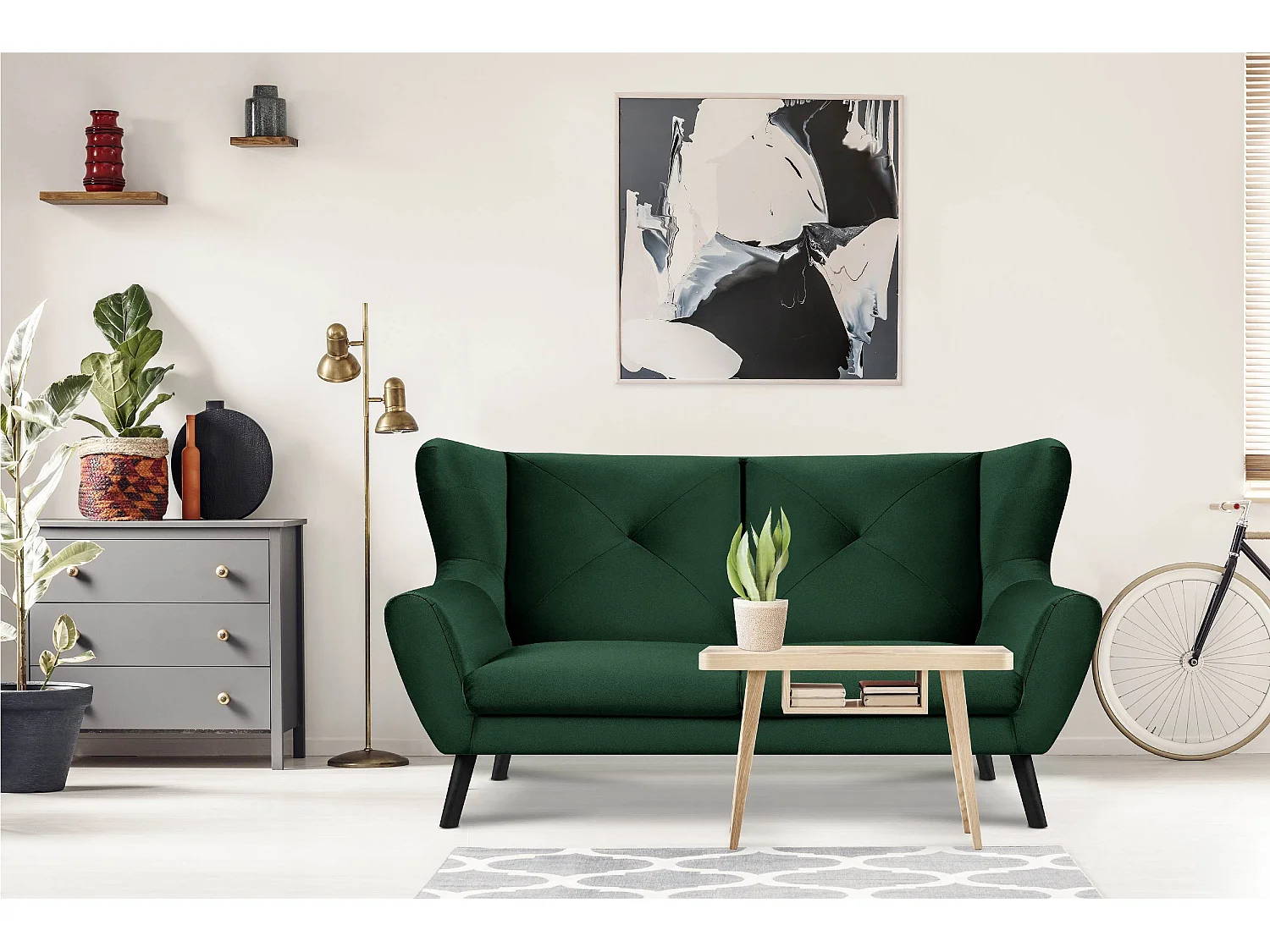 dreisitziges Sofa auf Beinen - dunkelgrün - MIRO