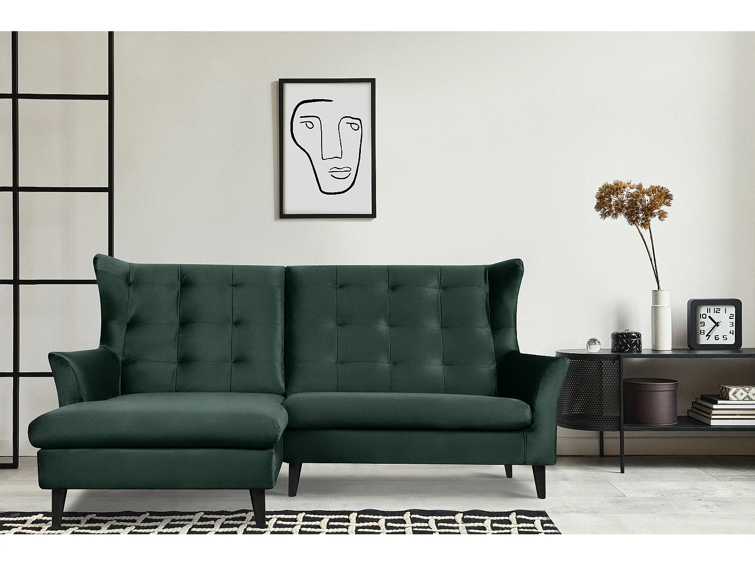 Ecksofa links gepolstert auf Beinen - dunkelgrün - SALIS