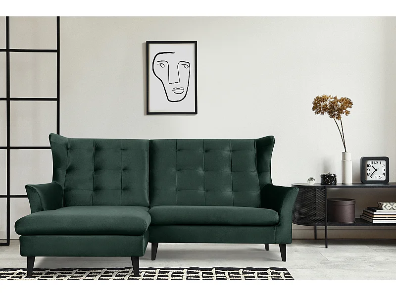 Canapé d'angle gauche tapissé sur pieds - vert foncé - SALIS