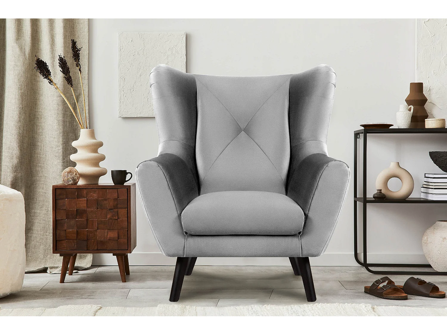 Ohrensessel für das Wohnzimmer - hellgrau - MIRO