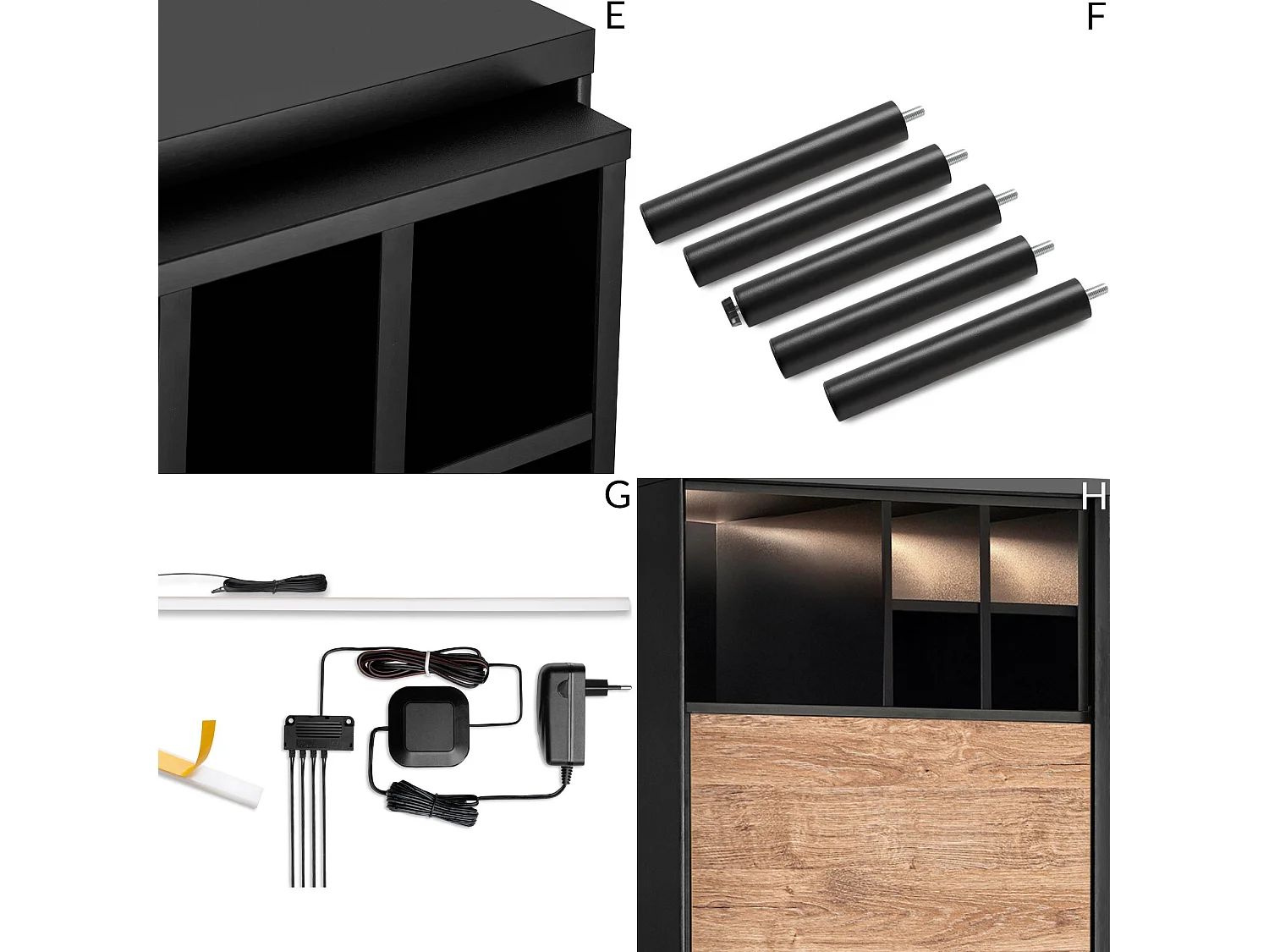Regale Weineinlage - schwarz / Eiche natur - LOFTY