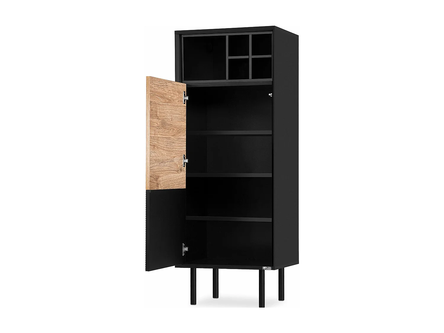 Regale Weineinlage - schwarz / Eiche natur - LOFTY