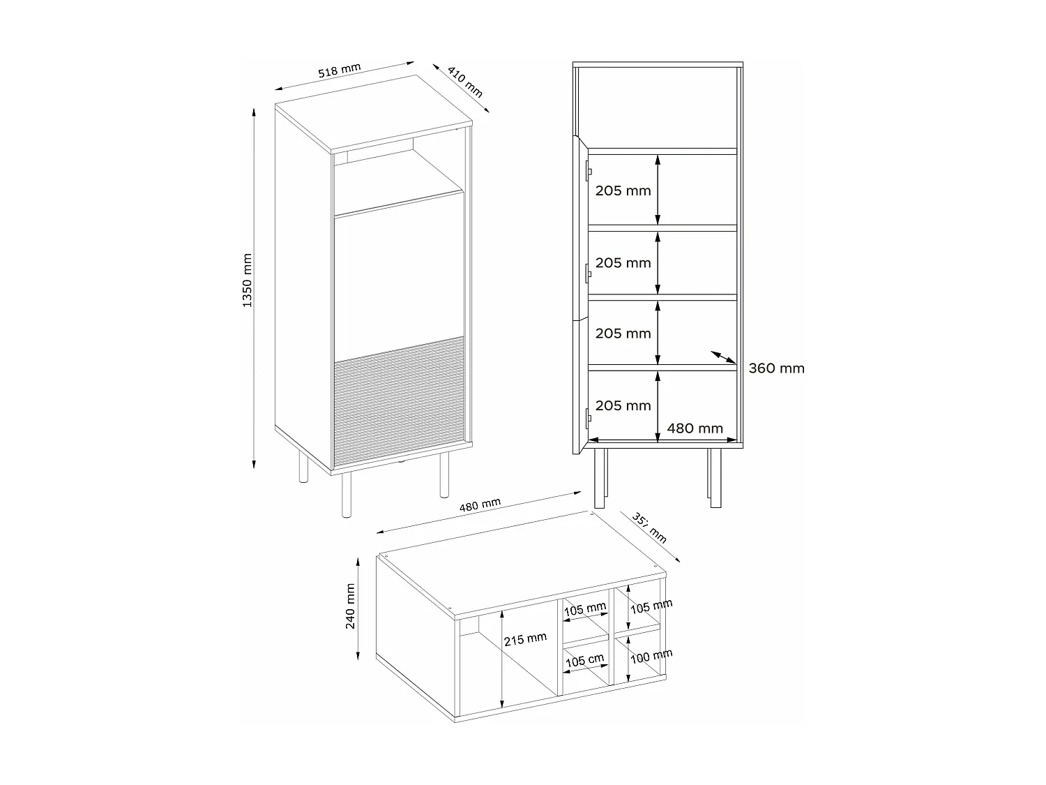 Regale Weineinlage - schwarz / Eiche natur - LOFTY